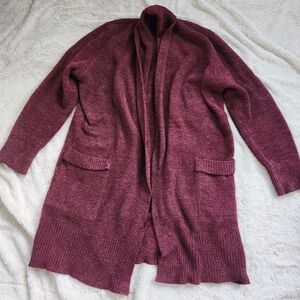 Women's Burgundy Open Front Cardigan